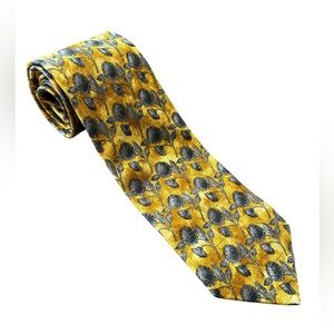 Ermenegildo Zegna Necktie Yellow Gray Floral Tie Made Italy Silk 60 x 3.5”